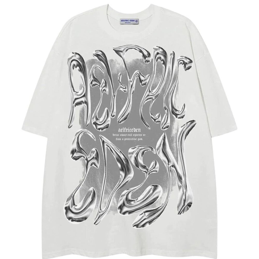 Oversized Y2K Graphic Tee Vintage Futuristic Metal Design Unisex Streetwear